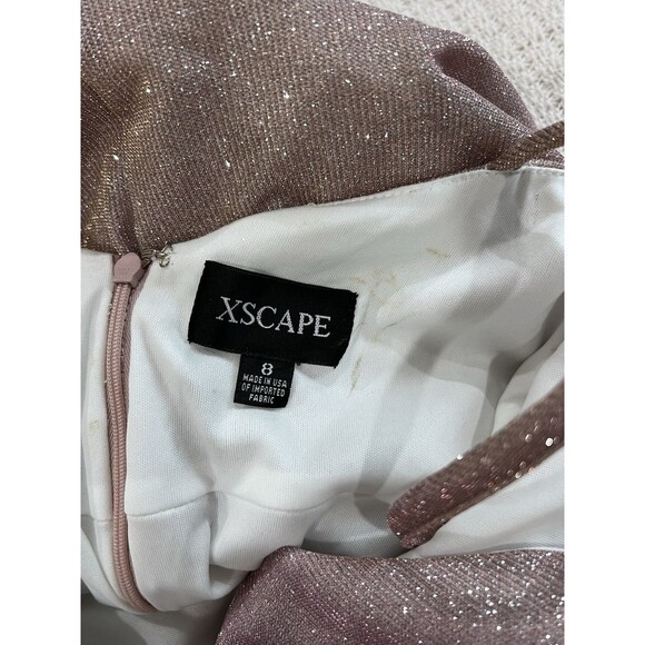Xscape Halter Neck Metallic Pink Cocktail Dress Prom Formal Sz 8 Open Back - Picture 6 of 12